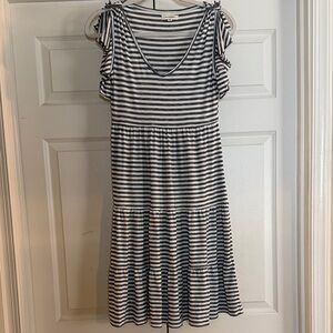 Max Studio Striped V-Neck Ruffle Sleeve Dress